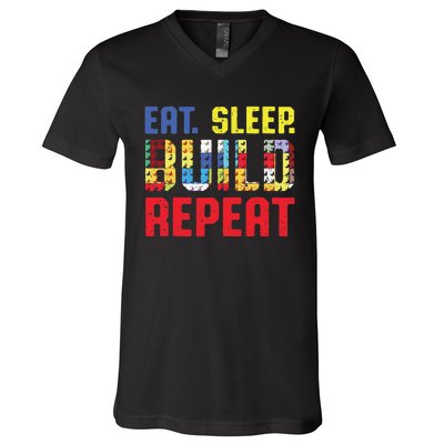 Funny Eat Sleep Build Repeat Building Funny Builders V-Neck T-Shirt