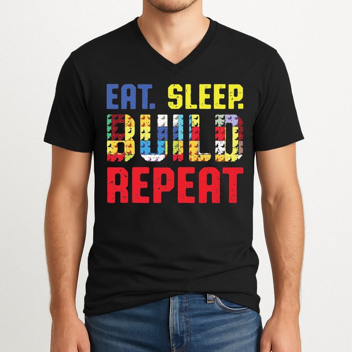 Funny Eat Sleep Build Repeat Building Funny Builders V-Neck T-Shirt