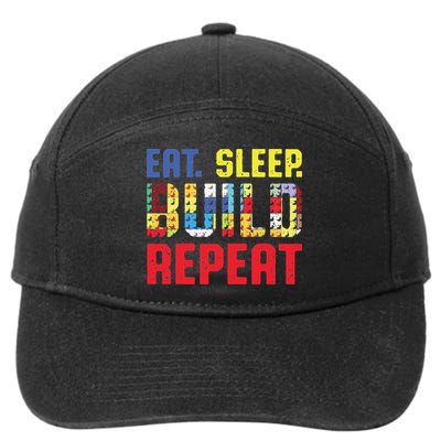 Funny Eat Sleep Build Repeat Building Funny Builders 7-Panel Snapback Hat