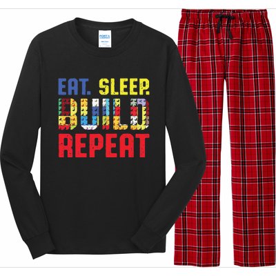 Funny Eat Sleep Build Repeat Building Funny Builders Long Sleeve Pajama Set