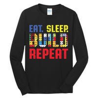 Funny Eat Sleep Build Repeat Building Funny Builders Tall Long Sleeve T-Shirt