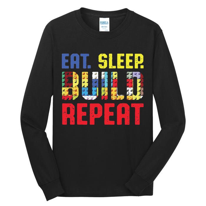 Funny Eat Sleep Build Repeat Building Funny Builders Tall Long Sleeve T-Shirt