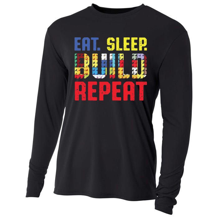 Funny Eat Sleep Build Repeat Building Funny Builders Cooling Performance Long Sleeve Crew