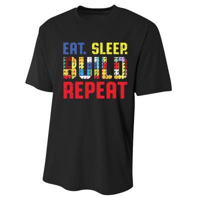 Funny Eat Sleep Build Repeat Building Funny Builders Performance Sprint T-Shirt