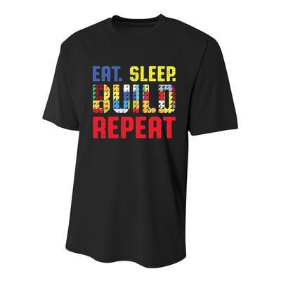 Funny Eat Sleep Build Repeat Building Funny Builders Youth Performance Sprint T-Shirt
