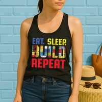 Funny Eat Sleep Build Repeat Building Funny Builders Womens Tank Top