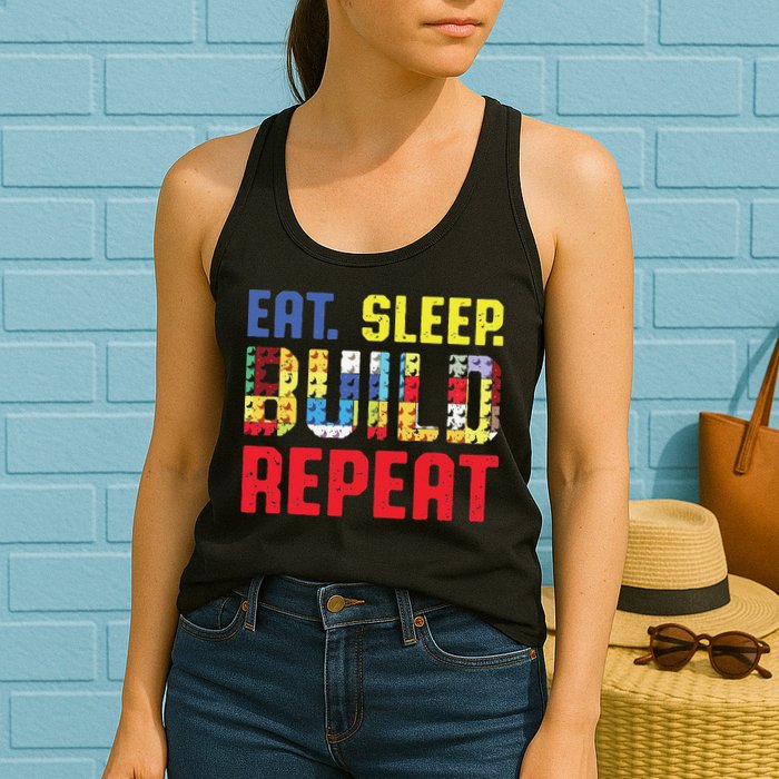 Funny Eat Sleep Build Repeat Building Funny Builders Womens Tank Top