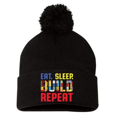 Funny Eat Sleep Build Repeat Building Funny Builders Pom Pom 12in Knit Beanie