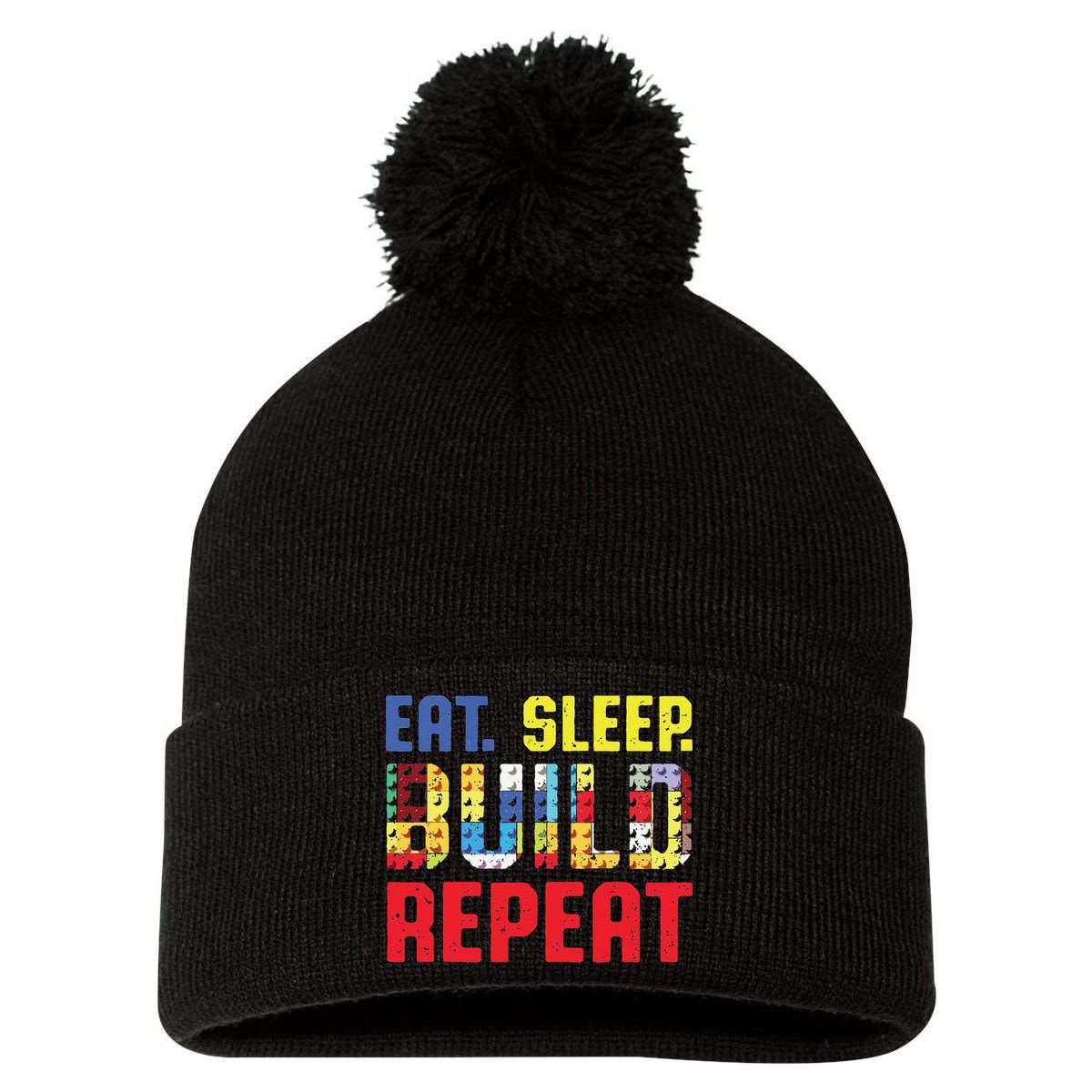 Funny Eat Sleep Build Repeat Building Funny Builders Pom Pom 12in Knit Beanie