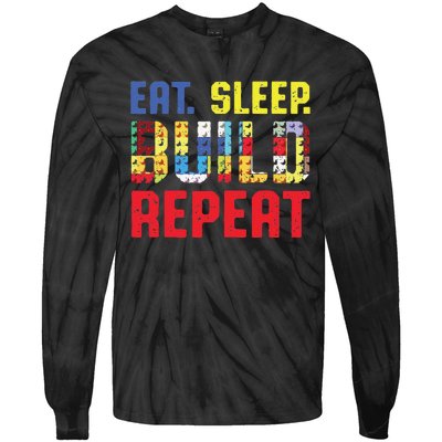 Funny Eat Sleep Build Repeat Building Funny Builders Tie-Dye Long Sleeve Shirt