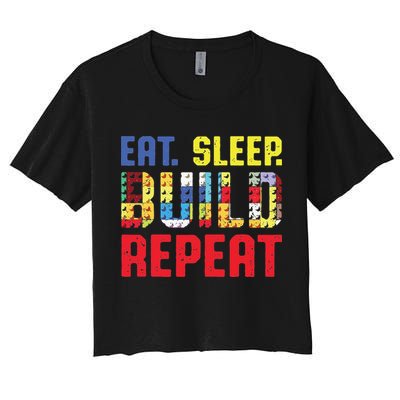Funny Eat Sleep Build Repeat Building Funny Builders Crop Top