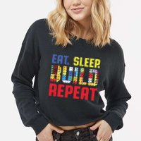 Funny Eat Sleep Build Repeat Building Funny Builders Cropped Pullover Crew