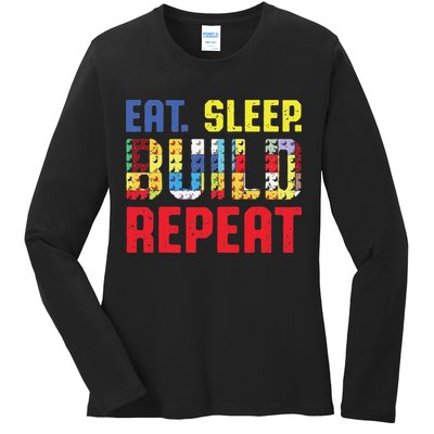 Funny Eat Sleep Build Repeat Building Funny Builders Ladies Long Sleeve Shirt