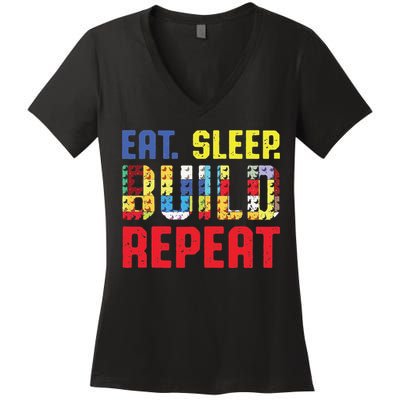 Funny Eat Sleep Build Repeat Building Funny Builders Women's V-Neck T-Shirt