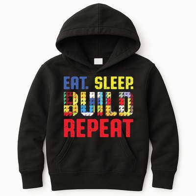 Funny Eat Sleep Build Repeat Building Funny Builders Kids Hoodie