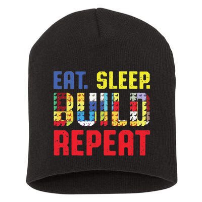 Funny Eat Sleep Build Repeat Building Funny Builders Short Acrylic Beanie