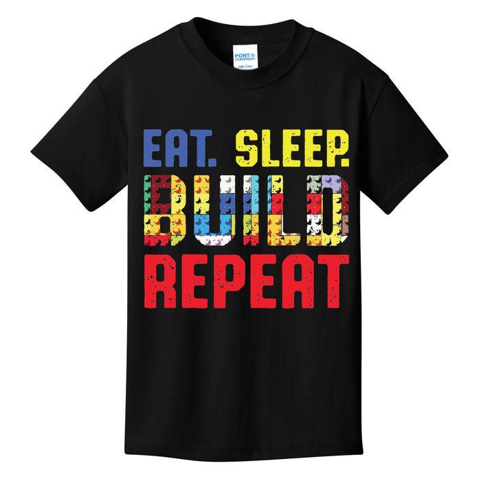 Funny Eat Sleep Build Repeat Building Funny Builders Kids T-Shirt