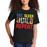 Funny Eat Sleep Build Repeat Building Funny Builders Kids T-Shirt
