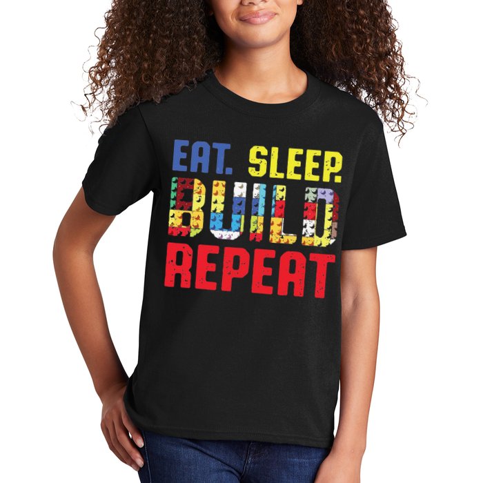 Funny Eat Sleep Build Repeat Building Funny Builders Kids T-Shirt