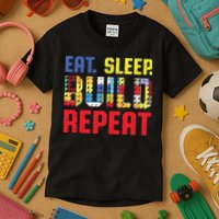 Funny Eat Sleep Build Repeat Building Funny Builders Kids T-Shirt