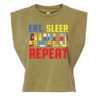 Funny Eat Sleep Build Repeat Building Funny Builders Garment-Dyed Women's Muscle Tee