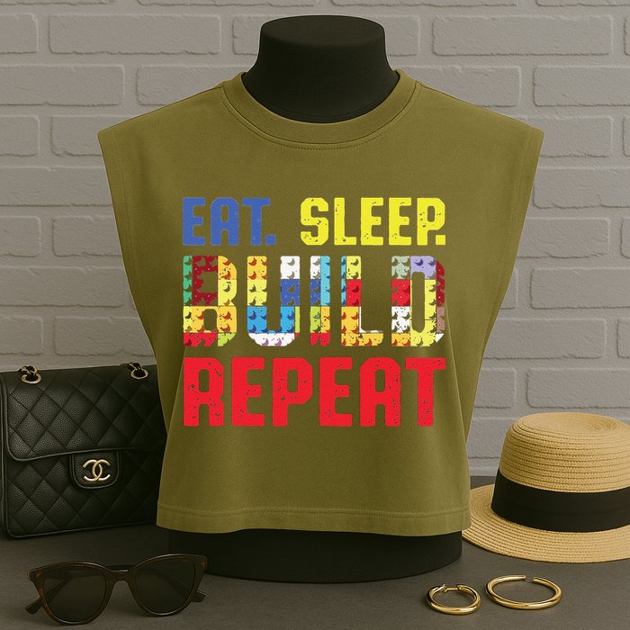 Funny Eat Sleep Build Repeat Building Funny Builders Garment-Dyed Women's Muscle Tee