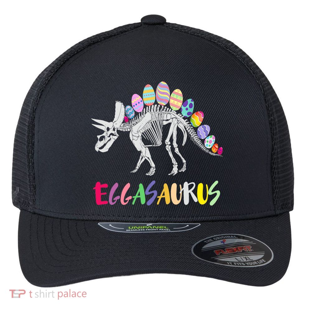 Funny Eggasaurus Stegosaurus Egg Dinosaur Happy Easter Day Flexfit Unipanel Trucker Cap