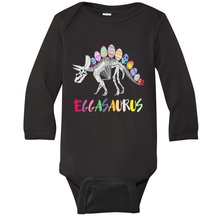 Funny Eggasaurus Stegosaurus Egg Dinosaur Happy Easter Day Baby Long Sleeve Bodysuit