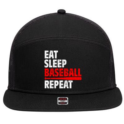 Funny Eat Sleep Baseball Repeat Gift 7 Panel Mesh Trucker Snapback Hat