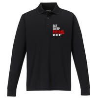 Funny Eat Sleep Baseball Repeat Gift Performance Long Sleeve Polo