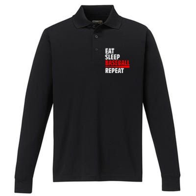 Funny Eat Sleep Baseball Repeat Gift Performance Long Sleeve Polo