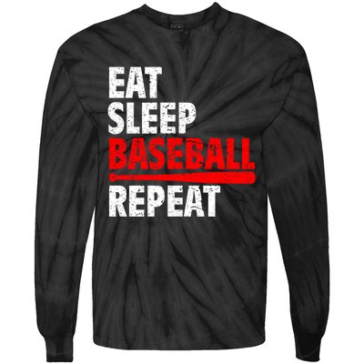 Funny Eat Sleep Baseball Repeat Gift Tie-Dye Long Sleeve Shirt