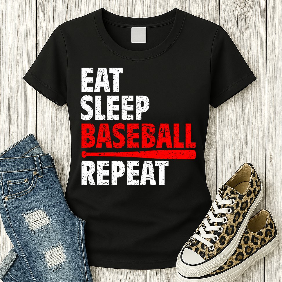 Funny Eat Sleep Baseball Repeat Gift Womens T-Shirt