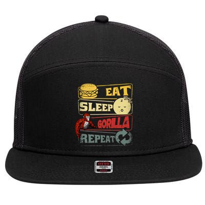 Funny Eat Sleep Gorilla Decorations Monke Tag Vr Game Gifts 7 Panel Mesh Trucker Snapback Hat