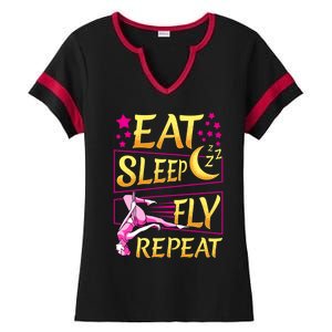 Funny Eat Sleep Fly Repeat Aerial Yoga Silks Gift Ladies Halftime Notch Neck Tee