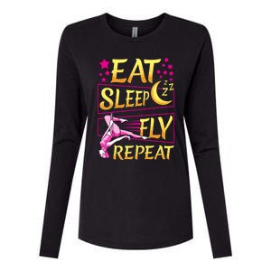 Funny Eat Sleep Fly Repeat Aerial Yoga Silks Gift Womens Cotton Relaxed Long Sleeve T-Shirt