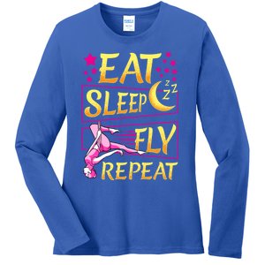 Funny Eat Sleep Fly Repeat Aerial Yoga Silks Gift Ladies Long Sleeve Shirt