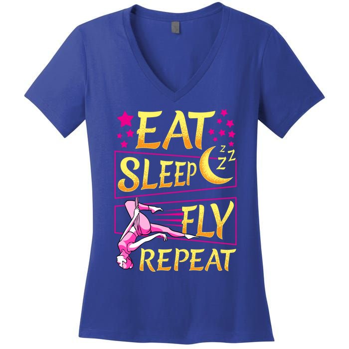 Funny Eat Sleep Fly Repeat Aerial Yoga Silks Gift Women's V-Neck T-Shirt