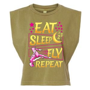 Funny Eat Sleep Fly Repeat Aerial Yoga Silks Gift Garment-Dyed Women's Muscle Tee