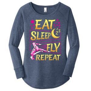 Funny Eat Sleep Fly Repeat Aerial Yoga Silks Gift Women's Perfect Tri Tunic Long Sleeve Shirt