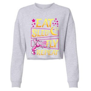 Funny Eat Sleep Fly Repeat Aerial Yoga Silks Gift Cropped Pullover Crew