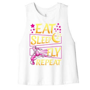 Funny Eat Sleep Fly Repeat Aerial Yoga Silks Gift Women's Racerback Cropped Tank