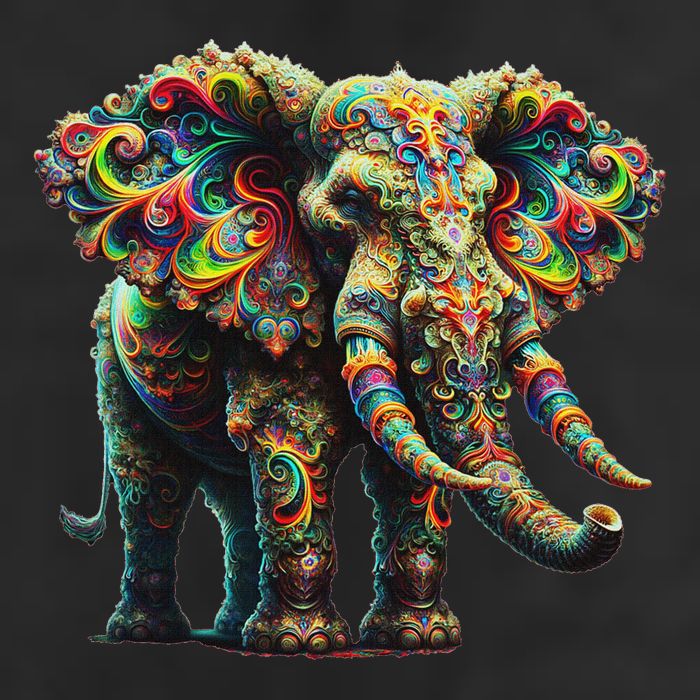 Fractal Elephant Spirit Animal Psychedelic Trippy 7 Panel Mesh Trucker Snapback Hat