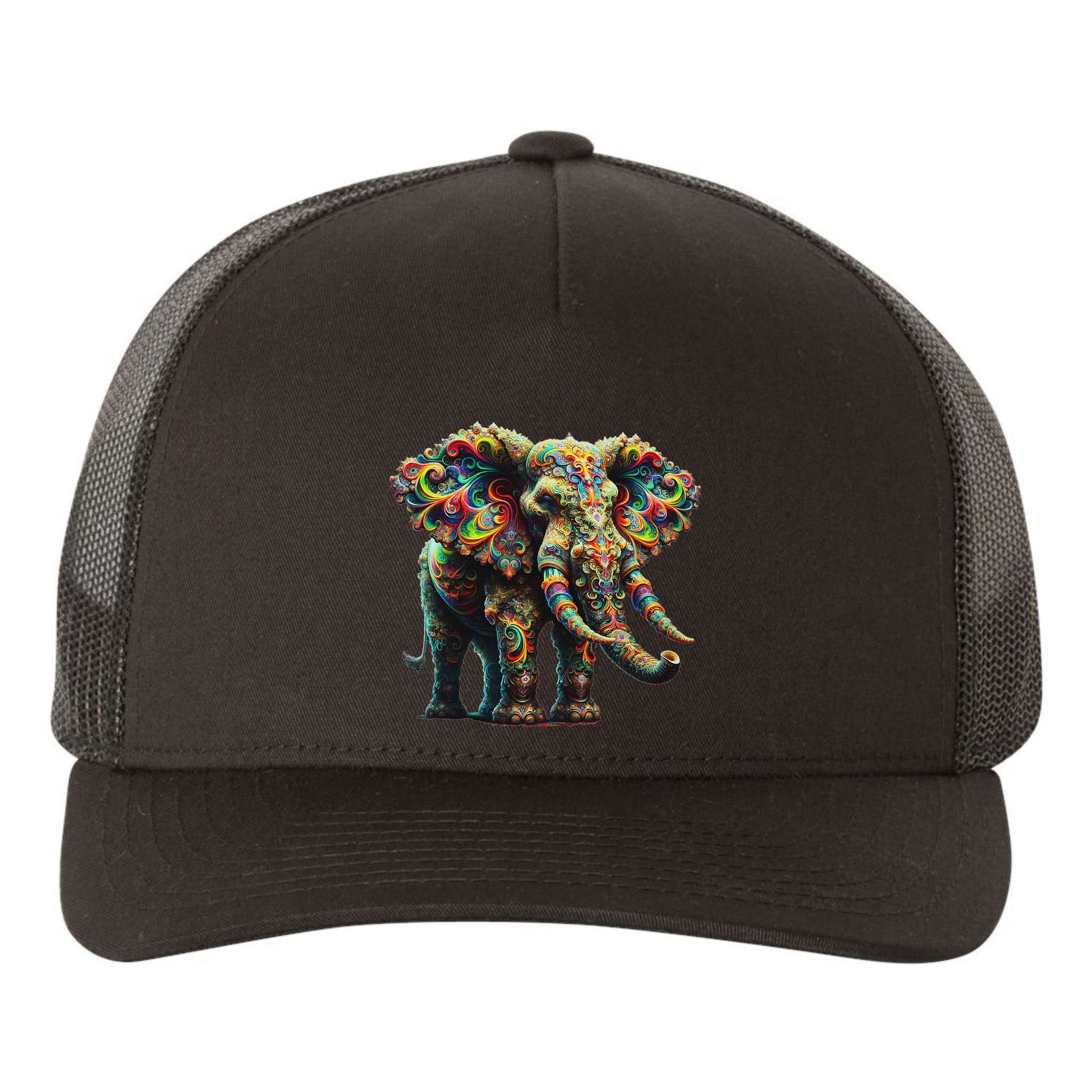 Fractal Elephant Spirit Animal Psychedelic Trippy Yupoong Adult 5-Panel Trucker Hat