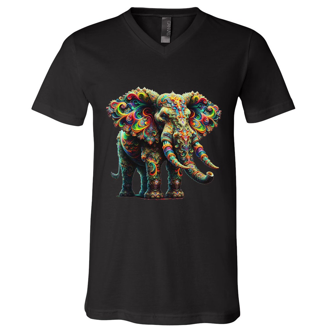 Fractal Elephant Spirit Animal Psychedelic Trippy V-Neck T-Shirt