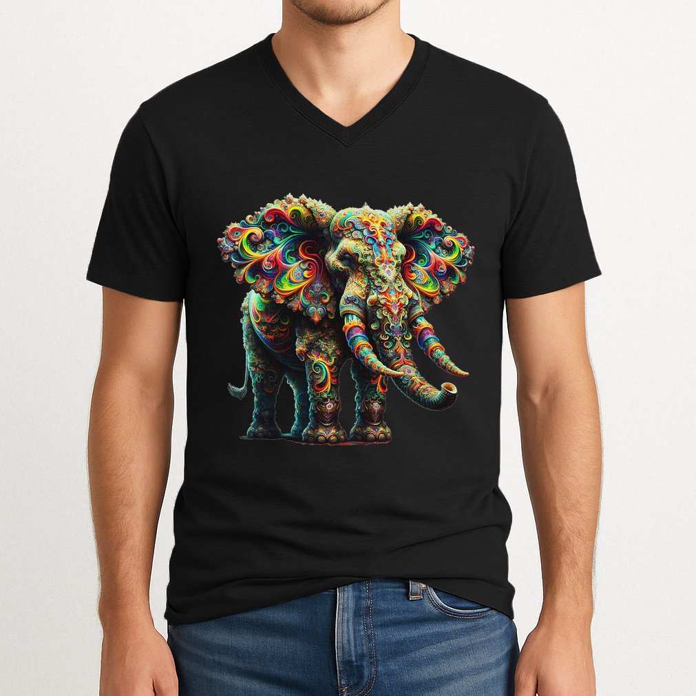 Fractal Elephant Spirit Animal Psychedelic Trippy V-Neck T-Shirt