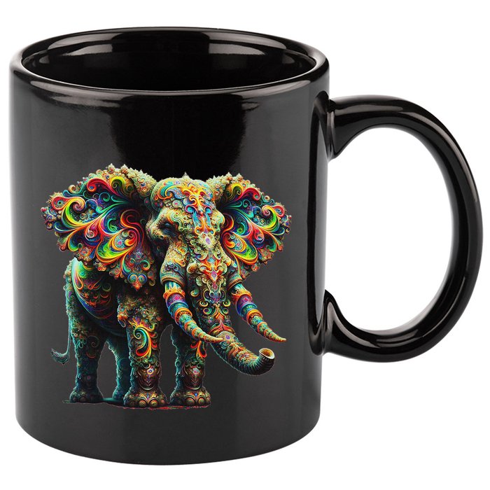 Fractal Elephant Spirit Animal Psychedelic Trippy 11oz C Handle Ceramic Mug