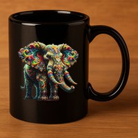 Fractal Elephant Spirit Animal Psychedelic Trippy 11oz C Handle Ceramic Mug