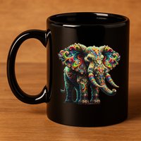 Fractal Elephant Spirit Animal Psychedelic Trippy 11oz C Handle Ceramic Mug