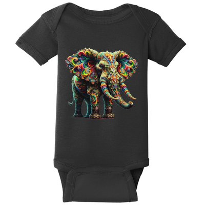 Fractal Elephant Spirit Animal Psychedelic Trippy Baby Bodysuit